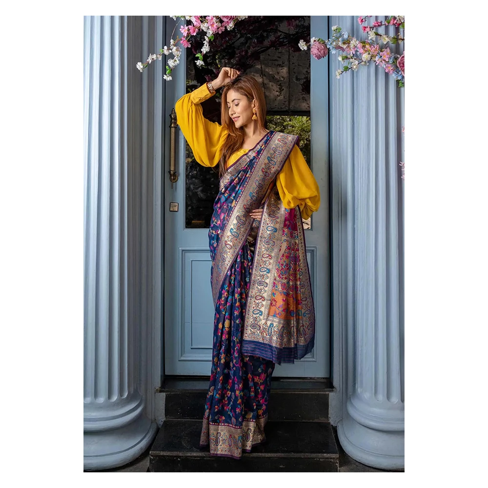Designer Pashmina Fabric Saree Fully Weaving With Beautiful Color
