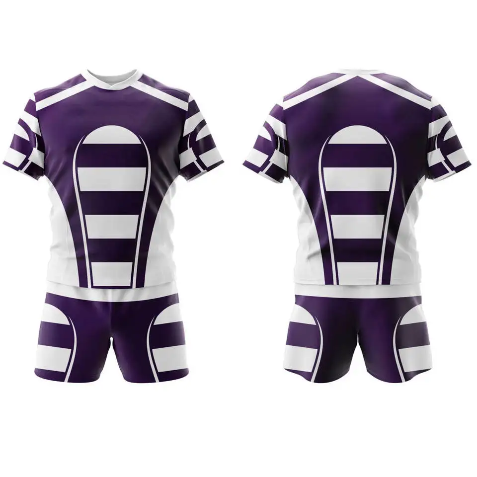 OEM Free Design Bulk Sports League Short Sleeve Striped Printing Custom Pro simple Rugby Uniform Kit
