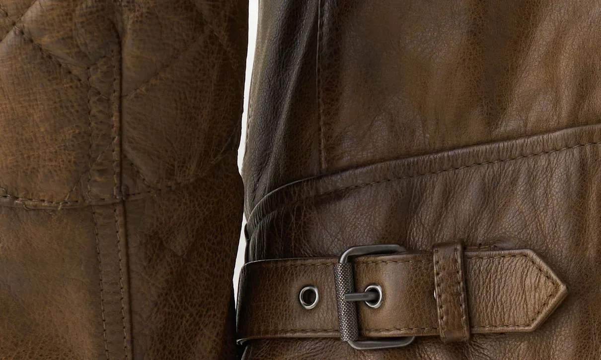 Panther 2.0 Leather Jacket Burnished Gold Hand Waxed Leather Saddle Brown Pro leather jacket in brown / black