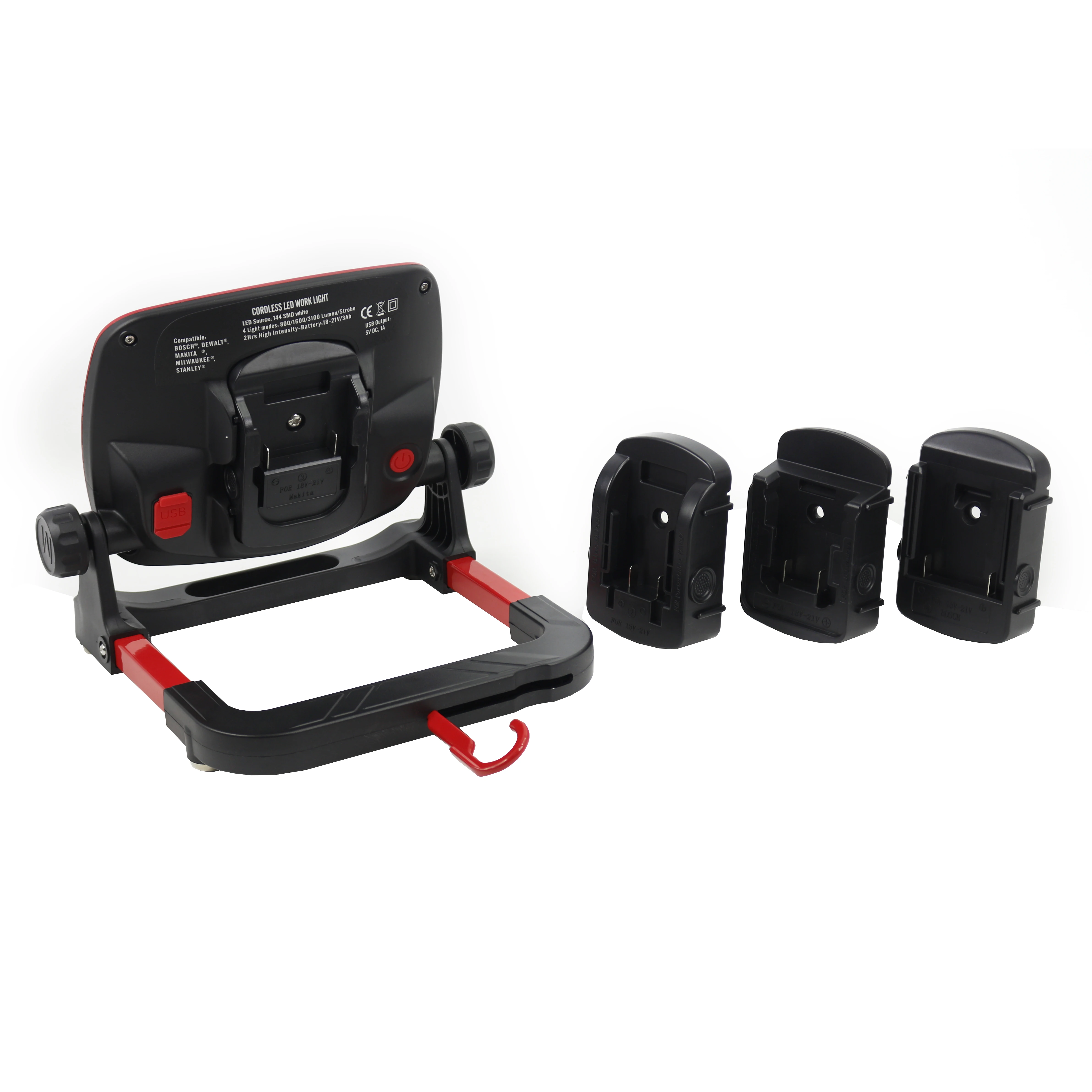 Hybrid LED Work Flood Light Compatible for Milwaukee 18v Battery Cordless 3000LM Working lamp 20V Makita tools with AC charger