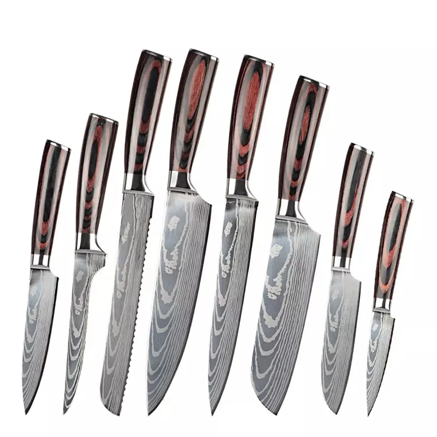 Professional Custom Handmade High Quality Damascus Steel   Kitchen Chef set  Knife Kitchen Chef Knife Resin Handle With Leather