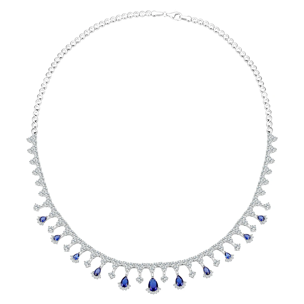 Elegant Fine Jewellery Sets High End Fashion 925 Sterling Silver Blue Color 5A Cube Zircon Pure Silver Jewelry Set Women