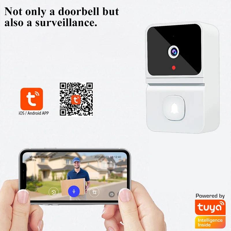 Doorbell two-way intercom remote message notification built-in battery extra long standby time Tuyasmart Video Doorbell Camera