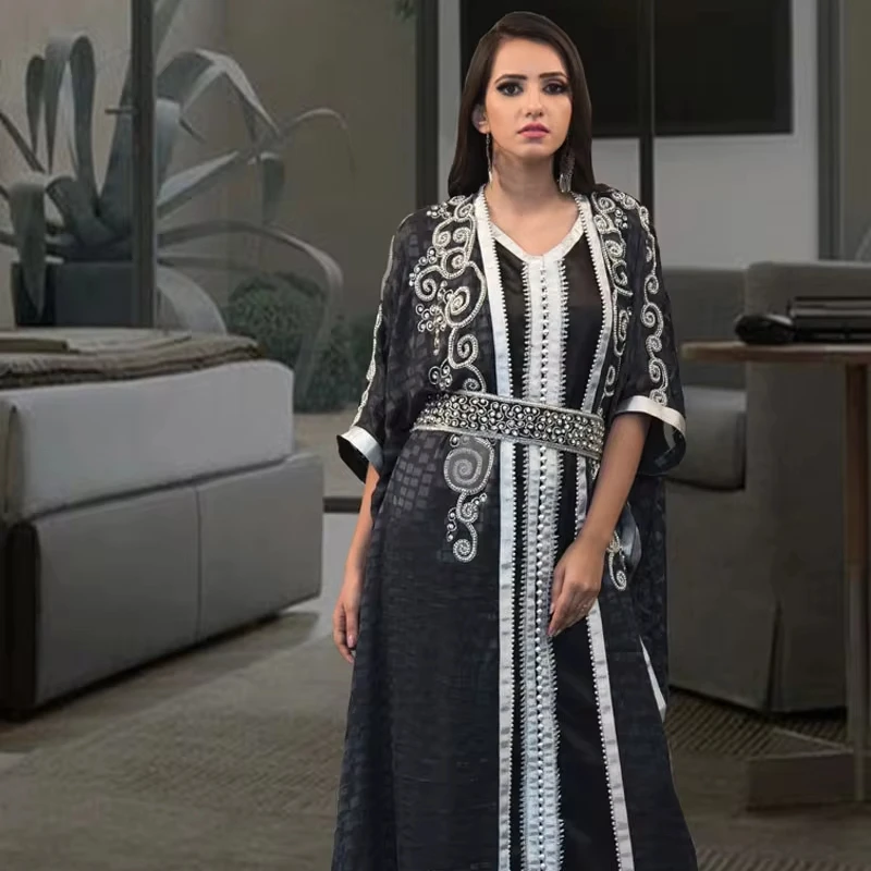 Дубаи фараша кафтан красивый красный МАРОККАНСКИЙ ДИЗАЙН Традиционный мусульманский кафтан с ручной работой каменными бусинами скромное вечернее платье