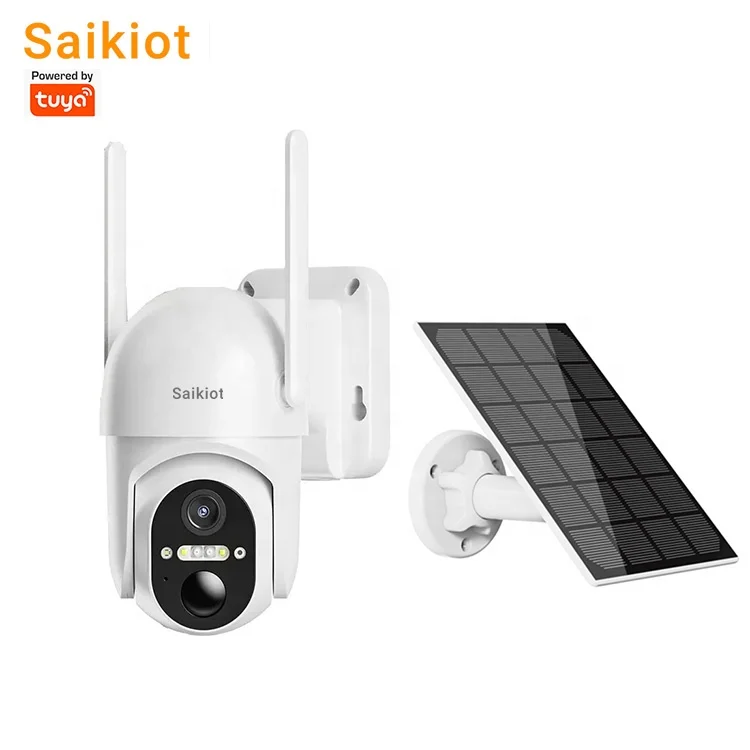 Saikiot Tuya Smart Life 2MP Solar Battery Powered PTZ WIFI 4G Camera Waterproof Wireless Mini Solar Outdoor WIFI 4G Camera