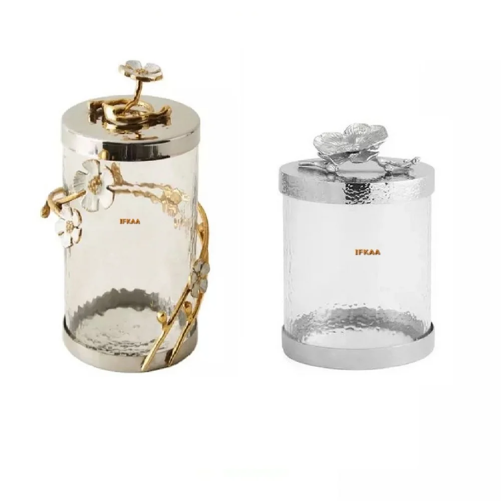 Latest Arrival Metal Glass Luxury Canisters Kitchenware Decorative Customized Metal Gold Canisters