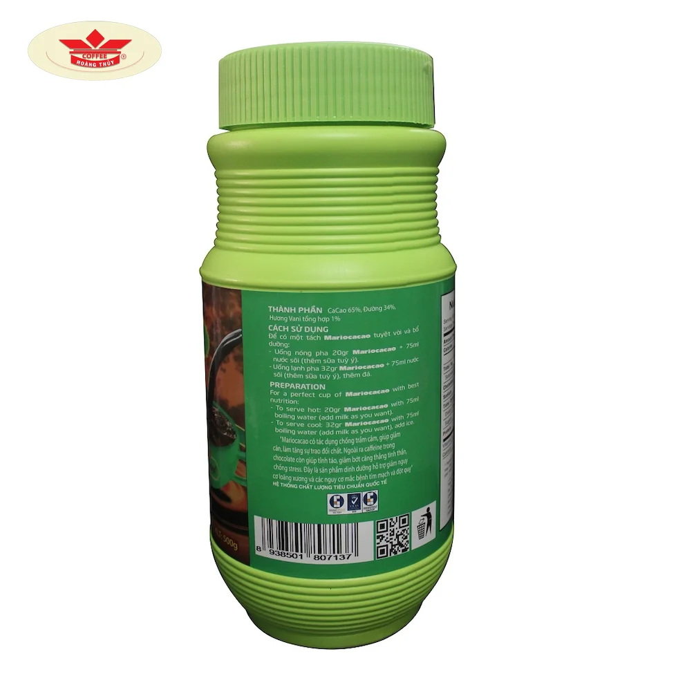Top Wholesale Light Green Jar Best selling 06 MARIO COCOA 3 in 1 500gram/jar 65% Cocoa Vietnamese typical taste Instant Cocoa