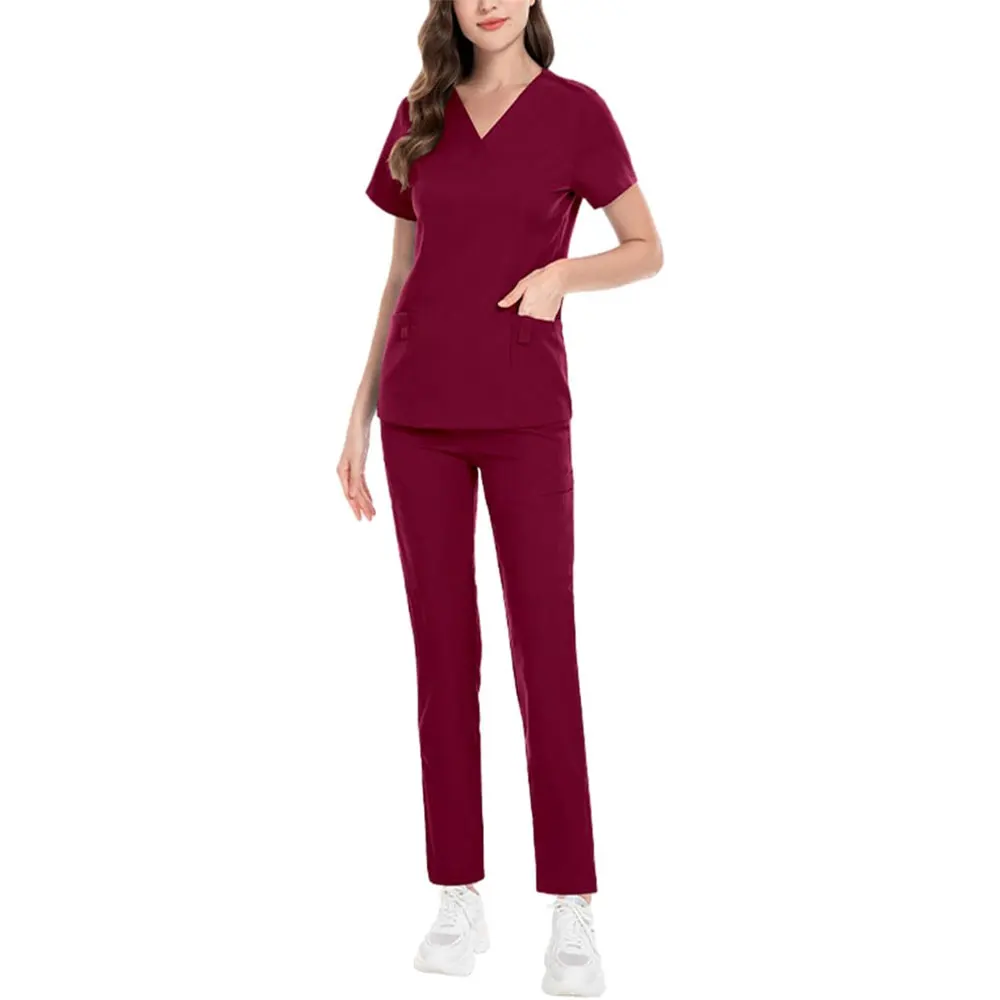 OEM Best Selling Hospital Uniform Woman Top Scrub Suit V-Neck Nurse Uniform  Summer Hospital Scrubs Fleece Nurse Uniforms