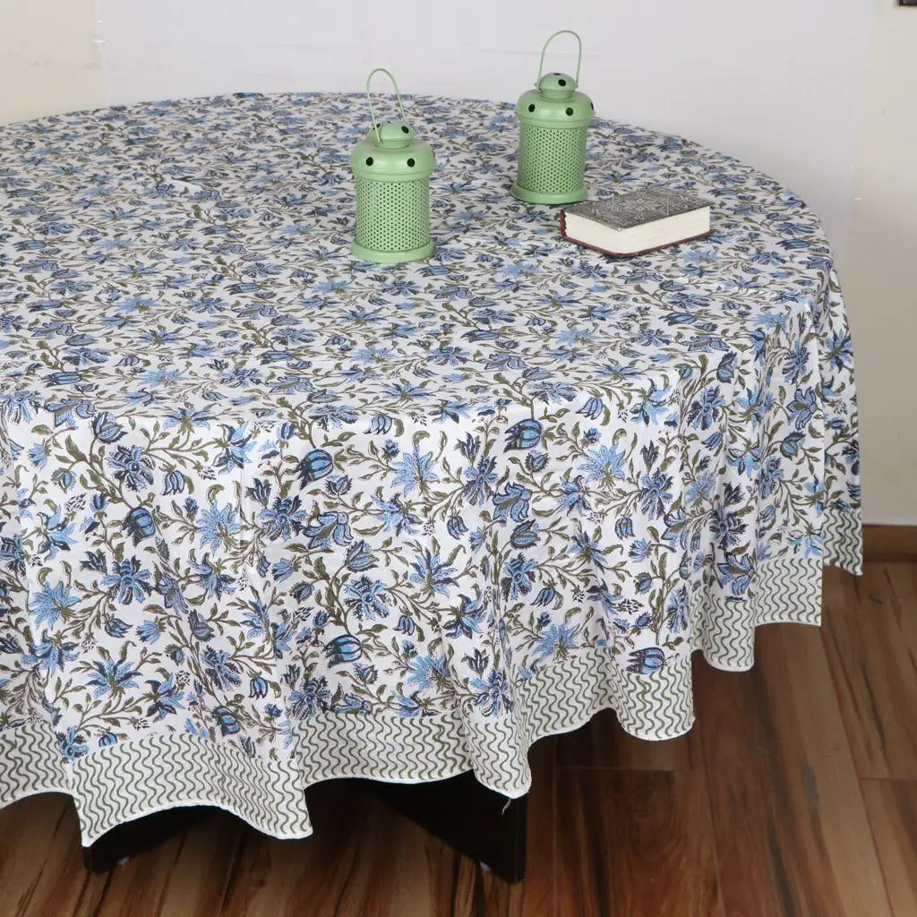 Indian Block Print tablecloth Floral Cotton Table Cover Table Cloth Runner Mats Napkins Set Blue Jaipur Tablecloth