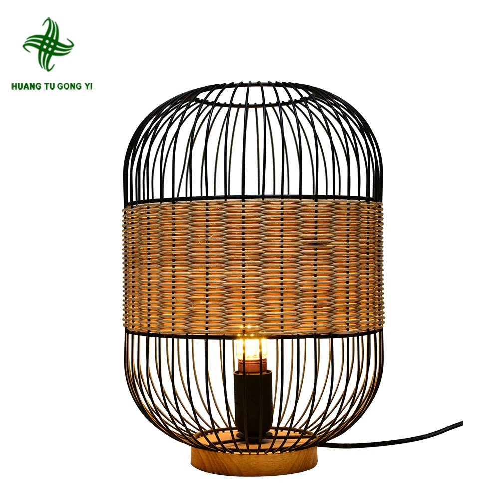 Factory Wholesales home decor handmade rattan lampe de table sans fil wooden table lamps Table lamp