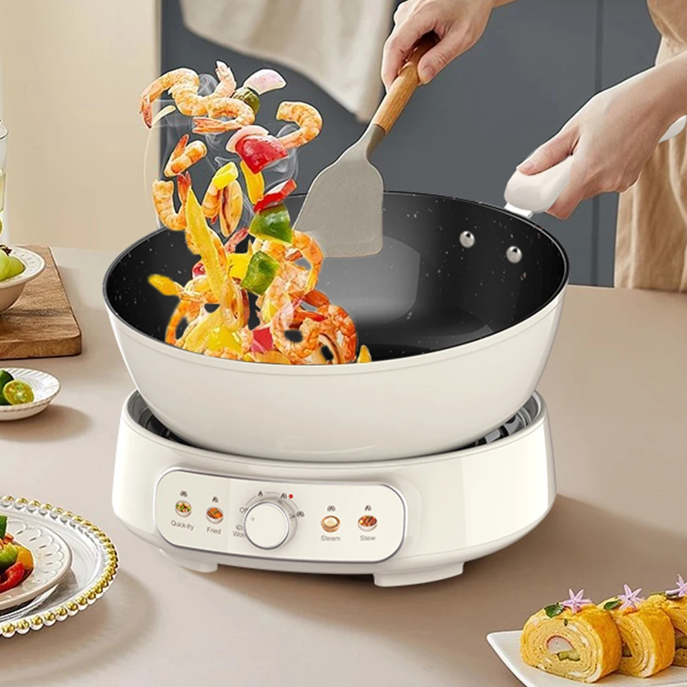 New model 4L Electric Fry Pot Multicooker Pot Steam Boil Fry Hot pot 2000W WIth glass Lid