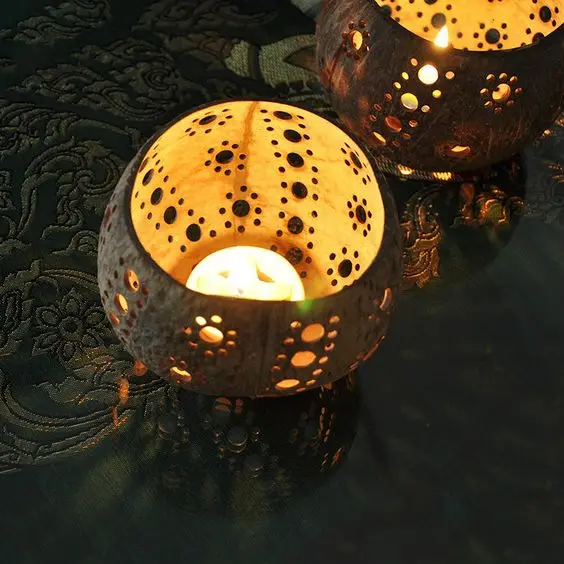 Carved Coconut Candle Holder Carving Coconut Bowl Shell Candle Holder for Tealight for Easter Decor; Natural Home Decor