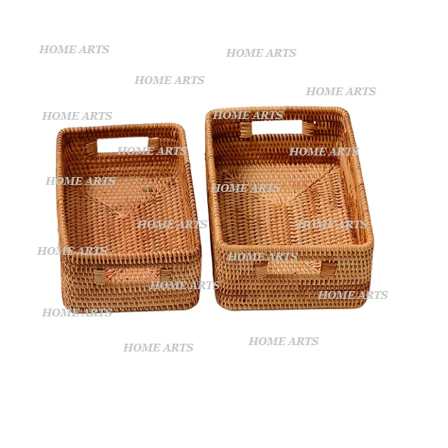 Set Of 2 Round Shape Rattan Storage Basket Superior Quality Different Sizes Rattan Bamboo Basket In Bulk