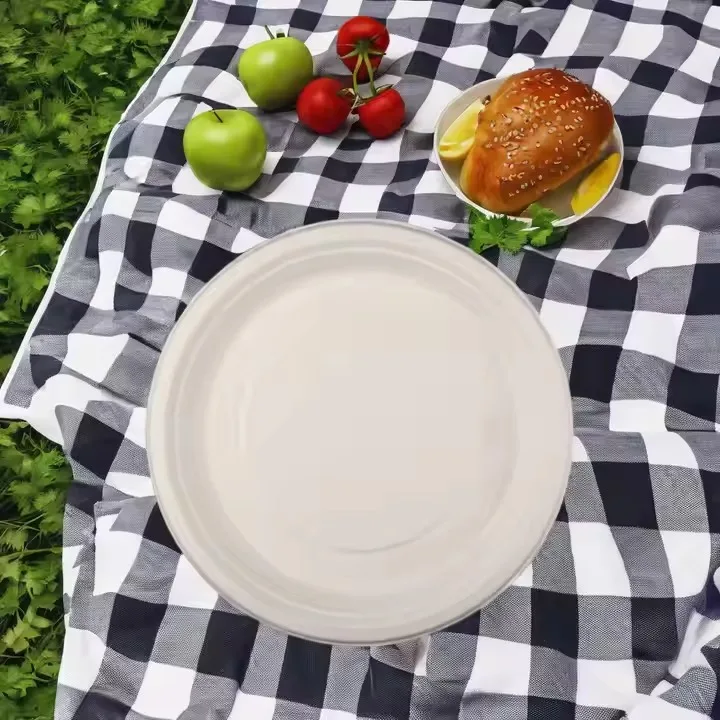 10 Inch Sugarcane Bagasse Disposable round Plate 3 Compartment Biodegradable Paper Tableware for Party Use