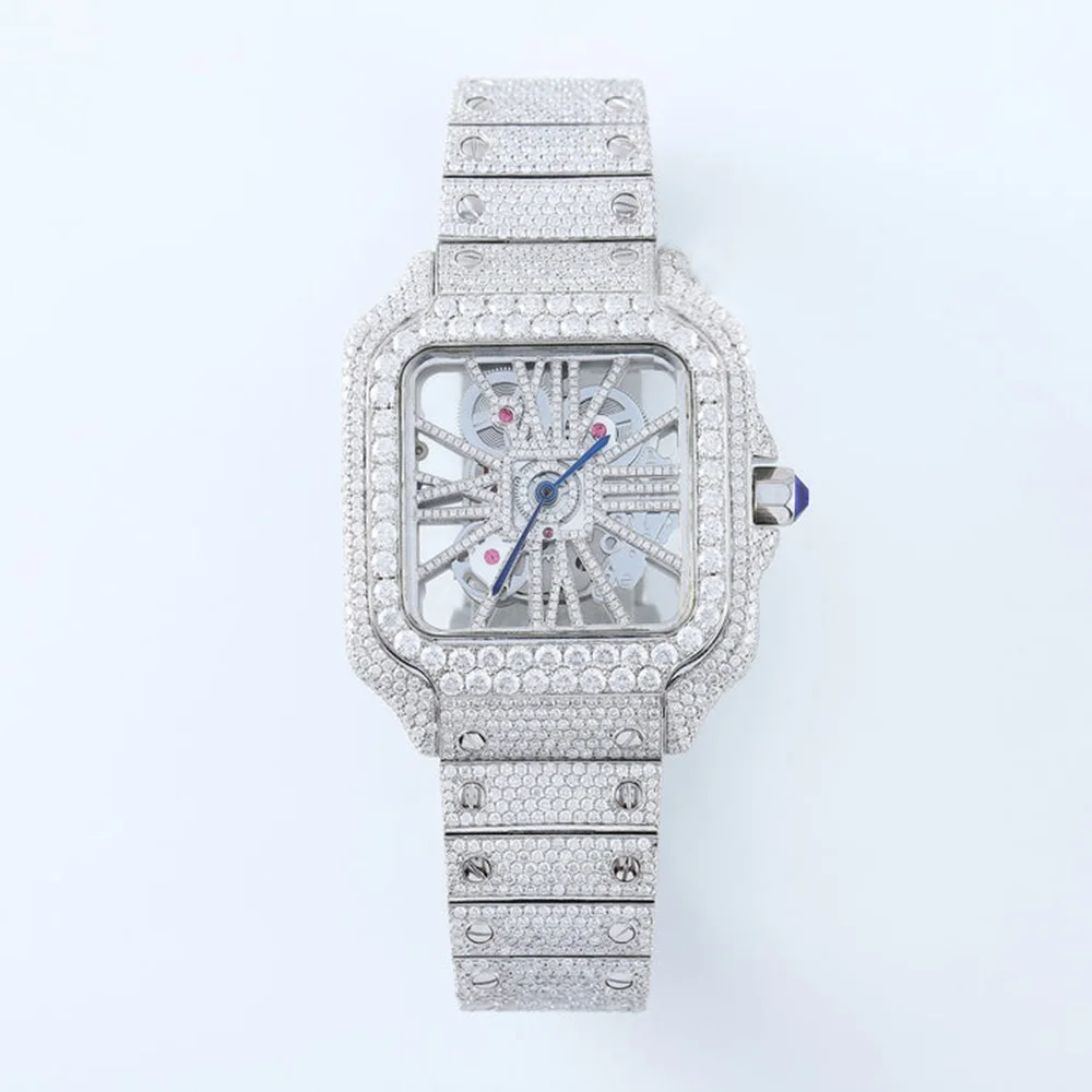 Unisex Luxury VVS Moissanite Diamond Watch Factory Custom Iced out Full Diamond Case-Square Hip Hop Style Pass Diamond Test