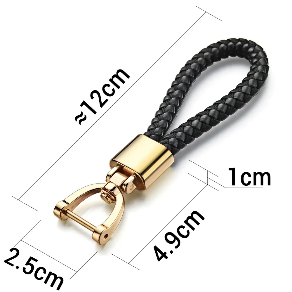 Hand Woven Leather Key Chain Detachable Metal 360 Degree Rotating Horseshoe Buckle Braided Moto Car Key Chain For Men