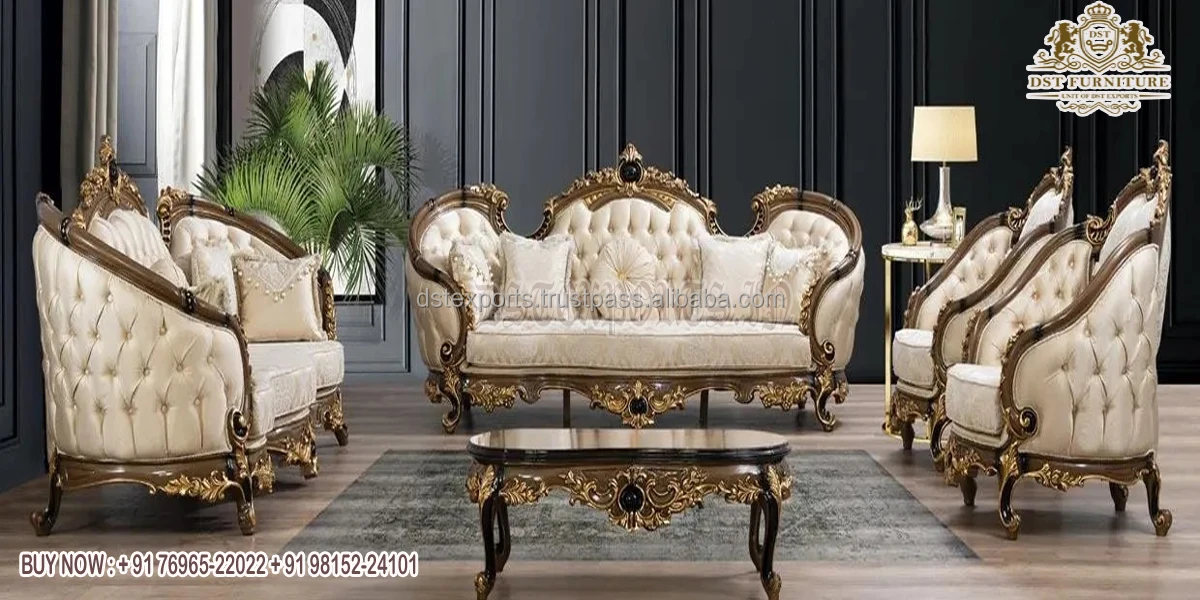 Mexican Style Luxury Tv Room Sofa Set Traditional Turkish Design Upholstered Sofa Set French Carved Classic Sofa Set