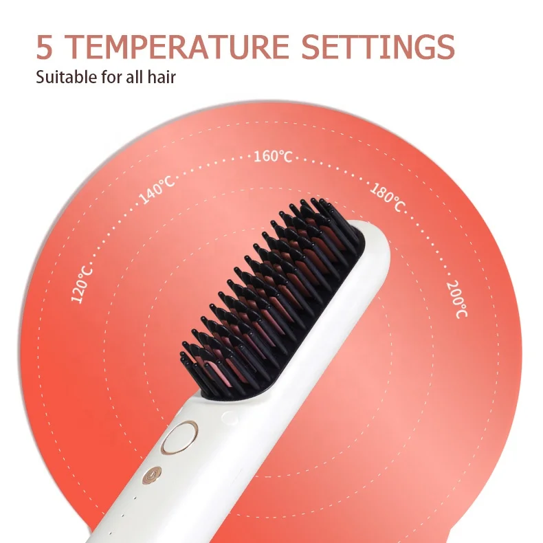 Wireless Electric 2600mah Ceramics Hot Comb Cordless Hair Straightener Brush Flat Iron  Portable Usb Beard Men Mini for Woma