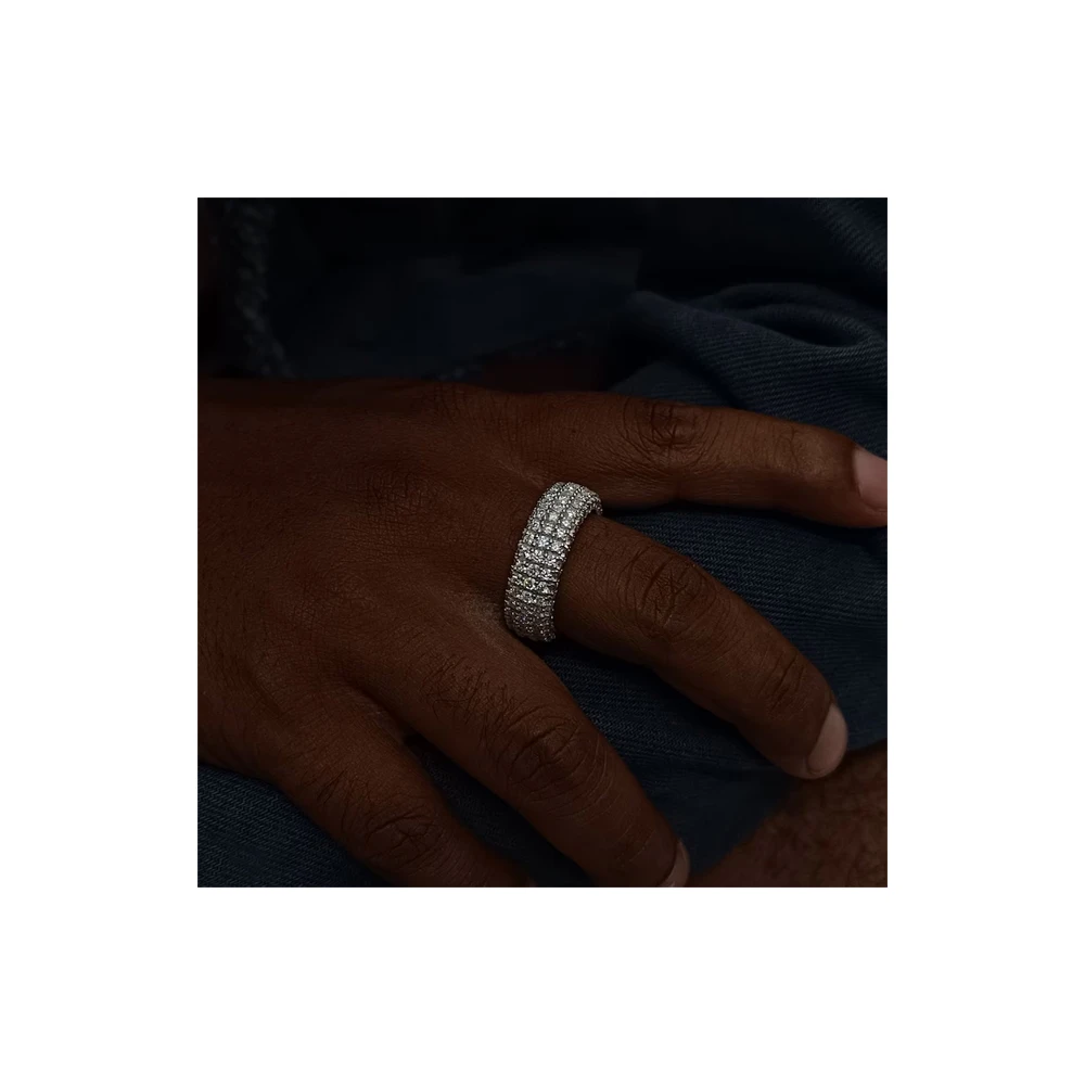 Beautiful  100% Passes Diamond Tester Ready To Ship 3D Full Ice Out Moissanite Diamond Ring for Men