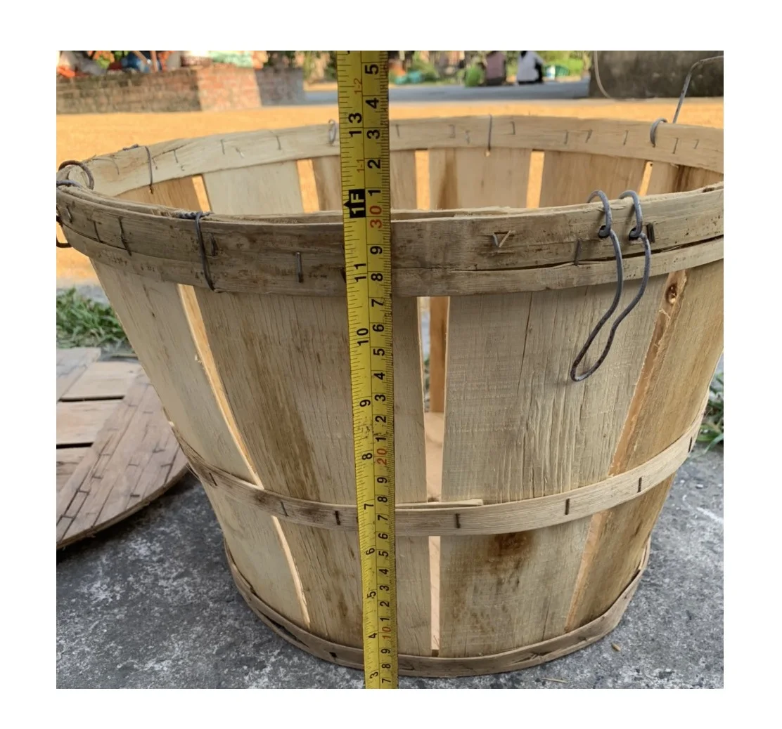 Wooden Bushel Crab Basket with Lid Pine Household Storage Box Crab Seafood Food Storage Farmer Harvest Basket Ready to Ship