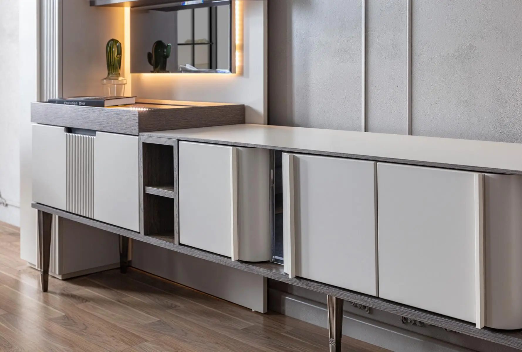 Exclusive wall unit white color designer furniture for living room LED illuminated