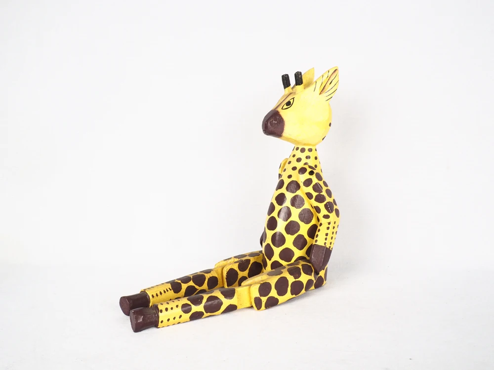 Wooden Giraffe Figurine Home Decoration, Wooden Toy Painted Giraffe Hand Carving, Wooden Animal Statue