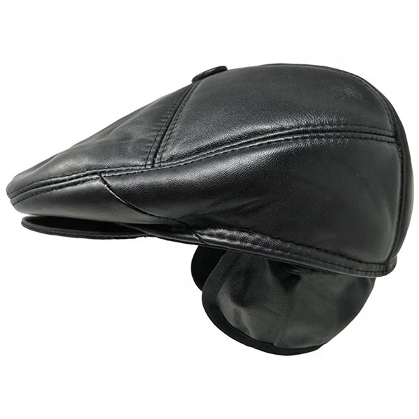 2024 High Quality Men Genuine Leather Hats Ear Covering Casual New Fashion newsboy Leather Caps with Customized logo OEM