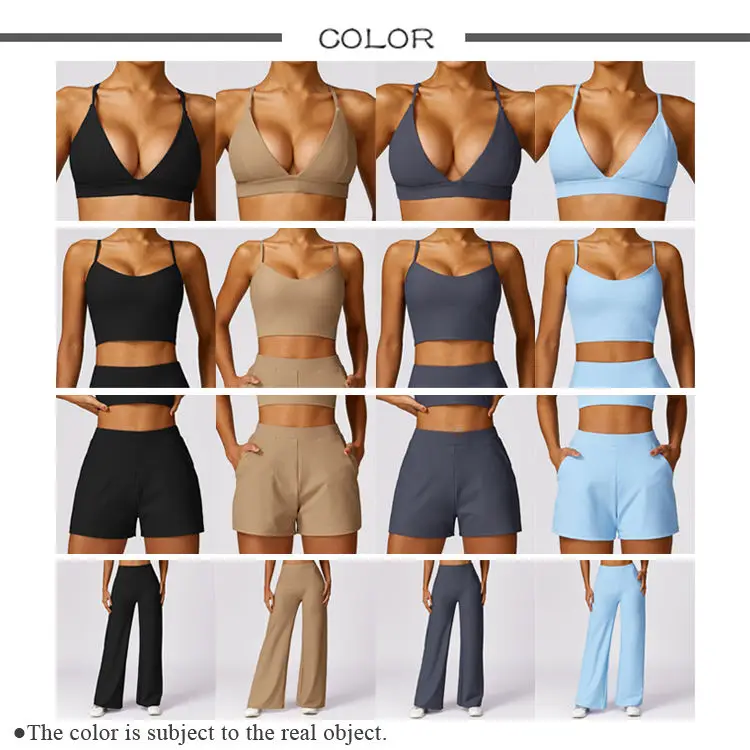 Women 2 Piece Gym Workout Suit High Back Sports Bra Tanktop Pockets 2Pcs Shorts Pants Ladies Ribbed Seamless Fitness Yoga Sets