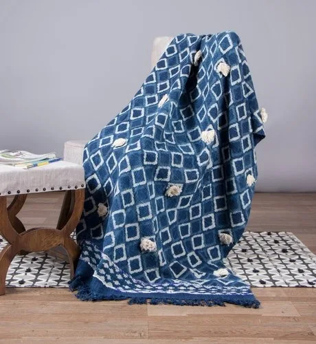 White Striped With Yellow Mud Cloth Sofa Throw, Bed Throw, Cotton Throw