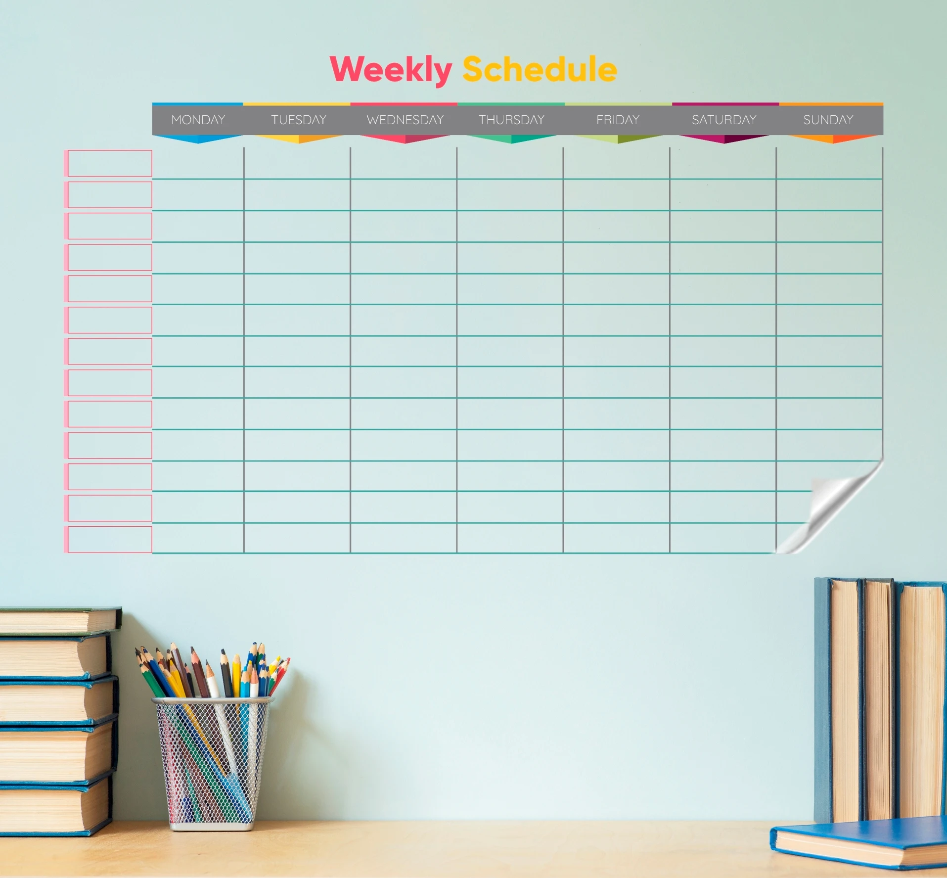 2024 Model-9 Reusable Dry Erase Weekly Planner Organizer Durable Polystyrene Whiteboard Surface Static Electricity PET Glass