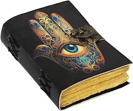 Leather Bound Journal Deckle Edge Paper Grimoire Printed Diary Third Eye Notebook Spiral Gothic Notebook Antique Vintage
