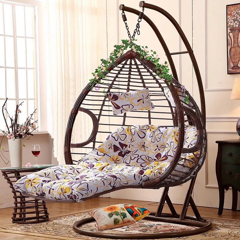 Outdoor Furniture Patio Swings Hanging Egg Swing Chair with Metal Stand Indoor Wicker Rattan Garden Adult Bedroom Furniture Felt