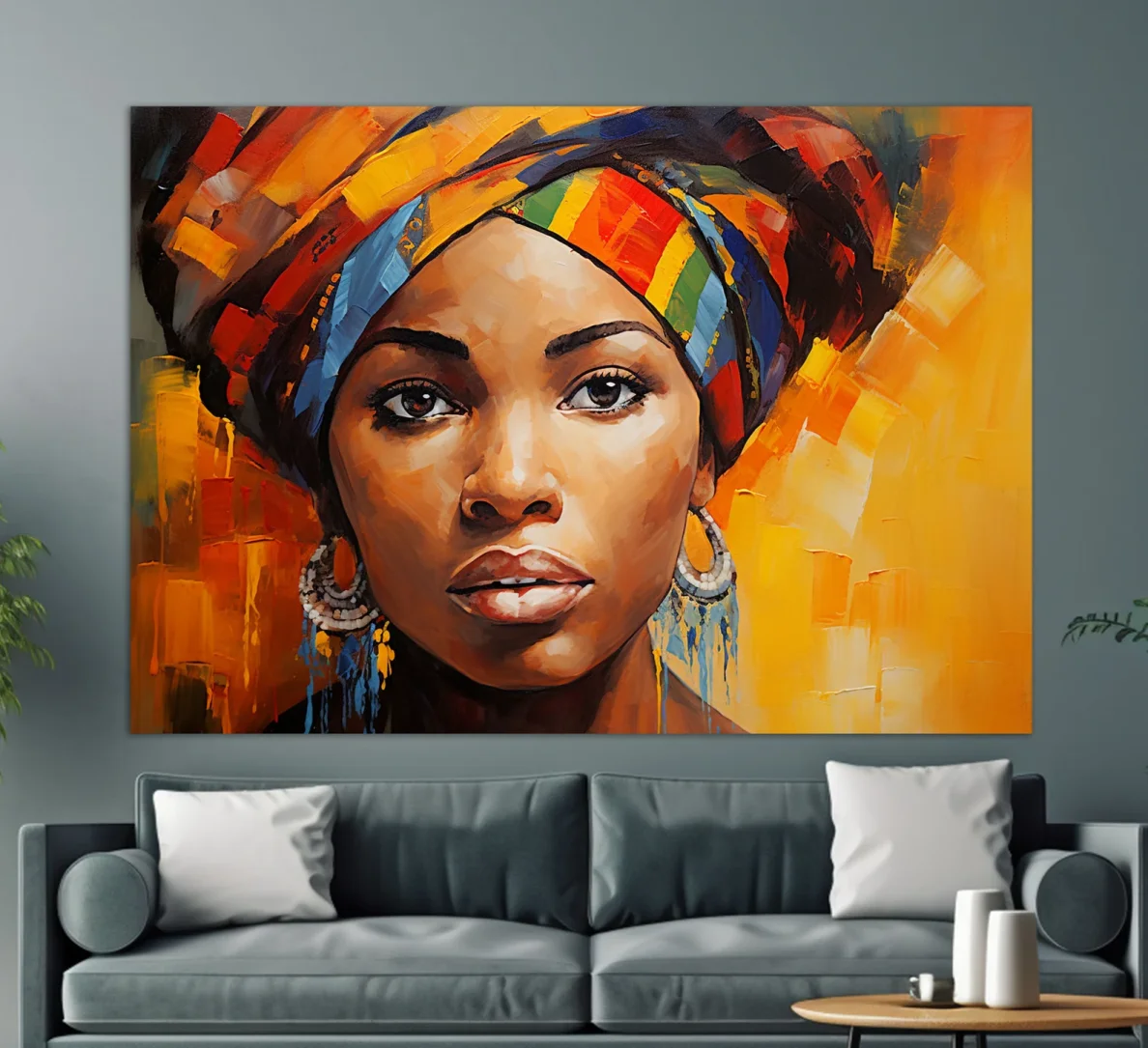 100% Real Hand Painted Beautiful African Woman Oil Painting on Canvas,Modern African Woman Wall Art  for Living Room,Bedroom