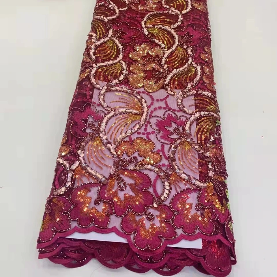 african flower embroidery women dress fabric, custom voile clothing material fabric with sequin and beaded/