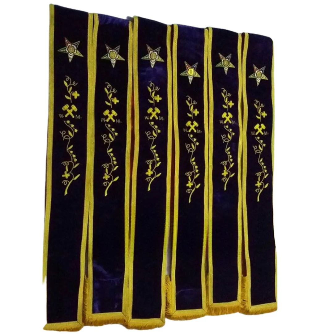 Customized OES Associate Matron Sash with hand embroidery purple color velvet ribbon WM WORTHY MATRON OES SASHES