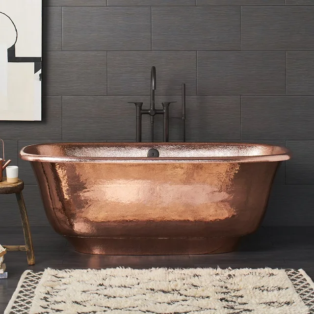 Copper Bath Tub in Black Finish ANTIQUE BLACK COPPER DOUBLE SLIPPER PEDESTAL TUB  POLISHED INTERIOR