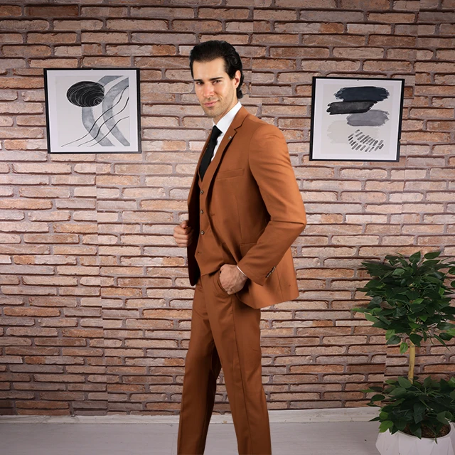 Unique Brown Men Suits 3 Piece Slim Fit Wedding Groom Party Wear Coat Pant,Summer Winter Suit Formal Suit Business Set