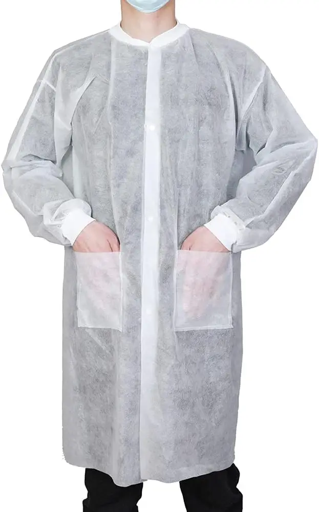 Adults Durable White Coat 2 Pockets with Knitted Cuffs and Collar Disposable Lab Coats