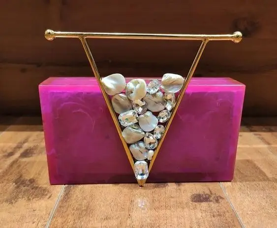 Manufacturer Customized Fashion Colorful Acrylic Geometric Pattern Rectangular Evening Clutch Marble Like Resin Lady Smooth Bag