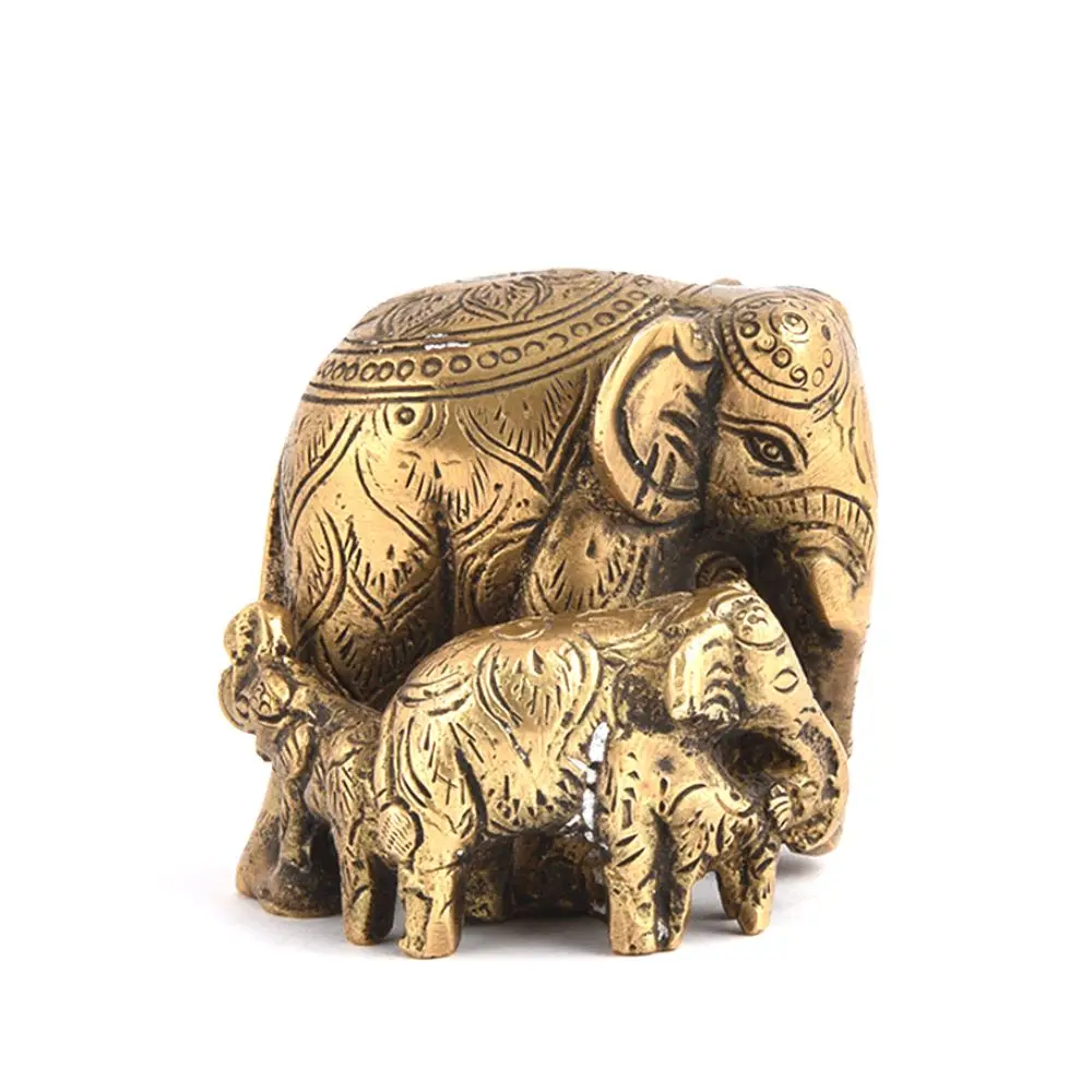 Handmade Indian Brass Antique Elephants Mother and Child Sculptures Figurine Statue Home Decor Gift Items Size:7 x 8 cm SMG-463