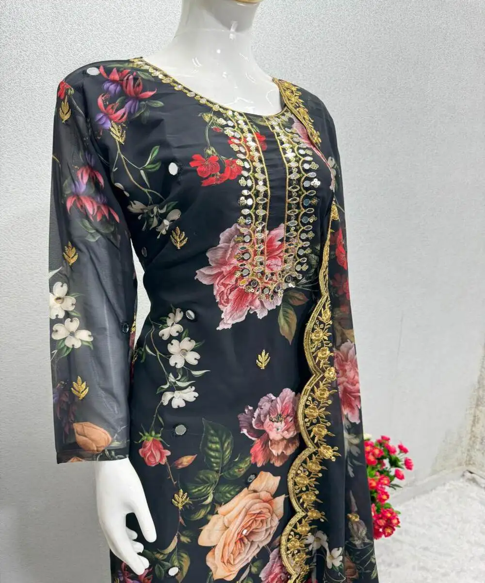 Designer Printed Fashionable Festival Wear Kurti with Chic Geometric Motifs and Mirror Work