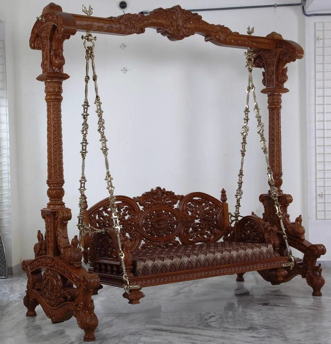 Wholesale High Quality Modern Luxury Vintage Antique Royal Living Home Furniture Wooden Carved Traditional Patio Swings / Jhula