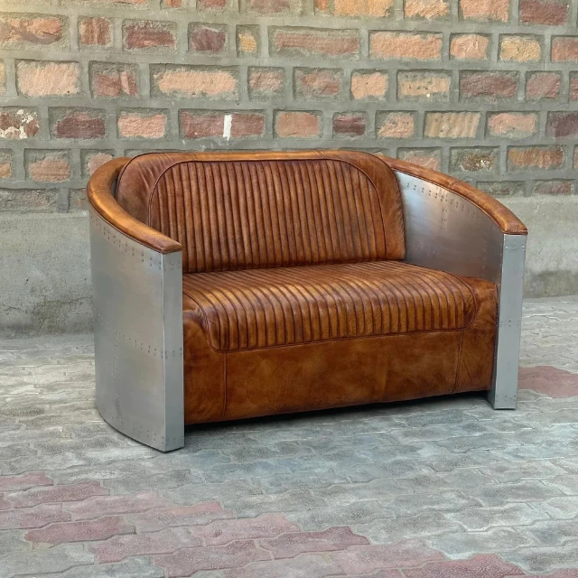 loft industrial vintage leather sofa metal aircraft Aluminum aviator chair sofa