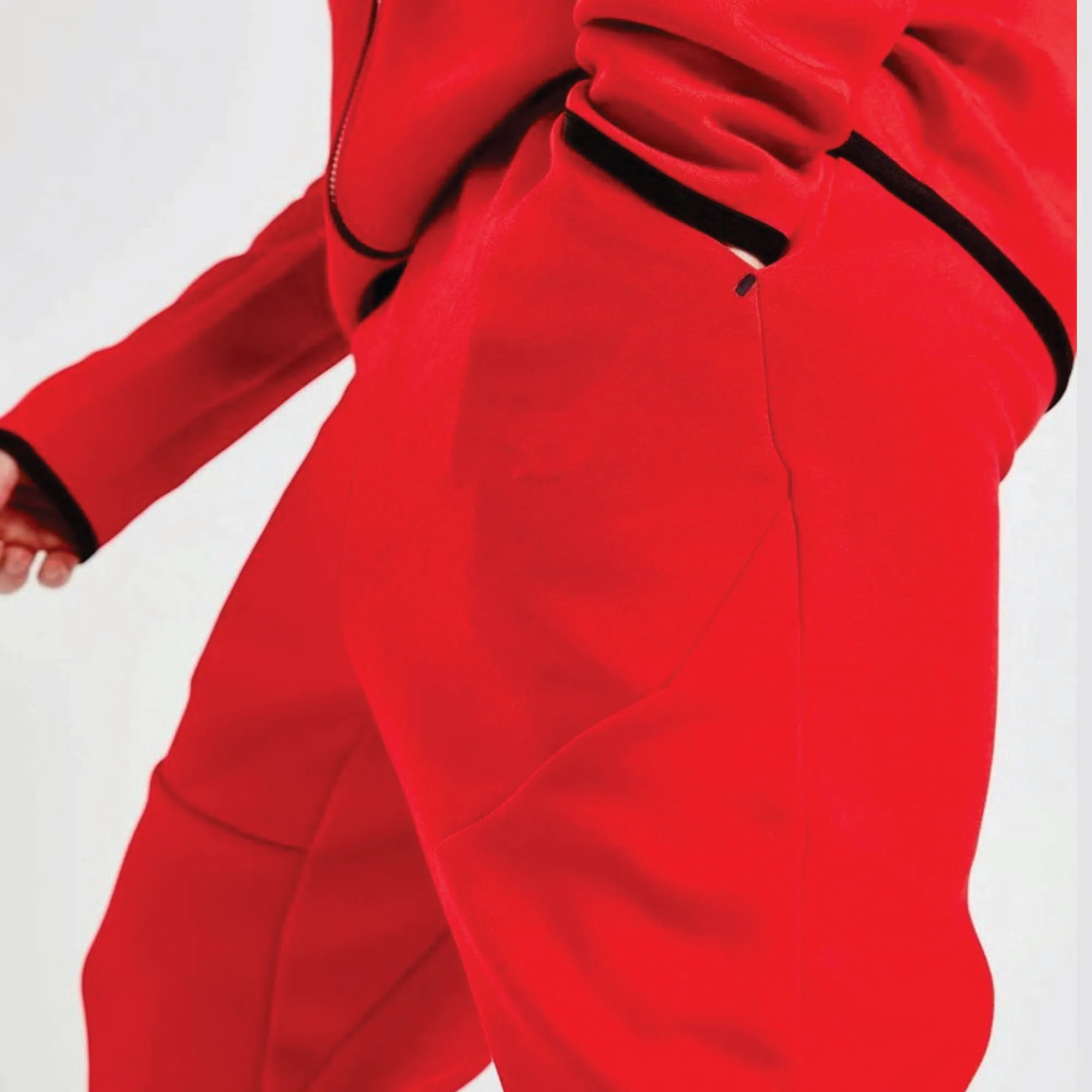 OEM Design 69% Cotton 31% Polyester Red Men Tech Fleece Tracksuit Full Zip Hoodie Joggers Sweatpants Sweatsuit