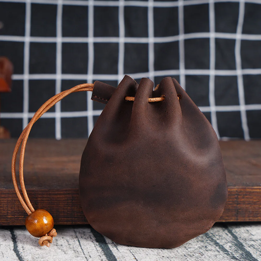 Vintage Leather Drawstring Pouch for Jewelry and Small Essentials