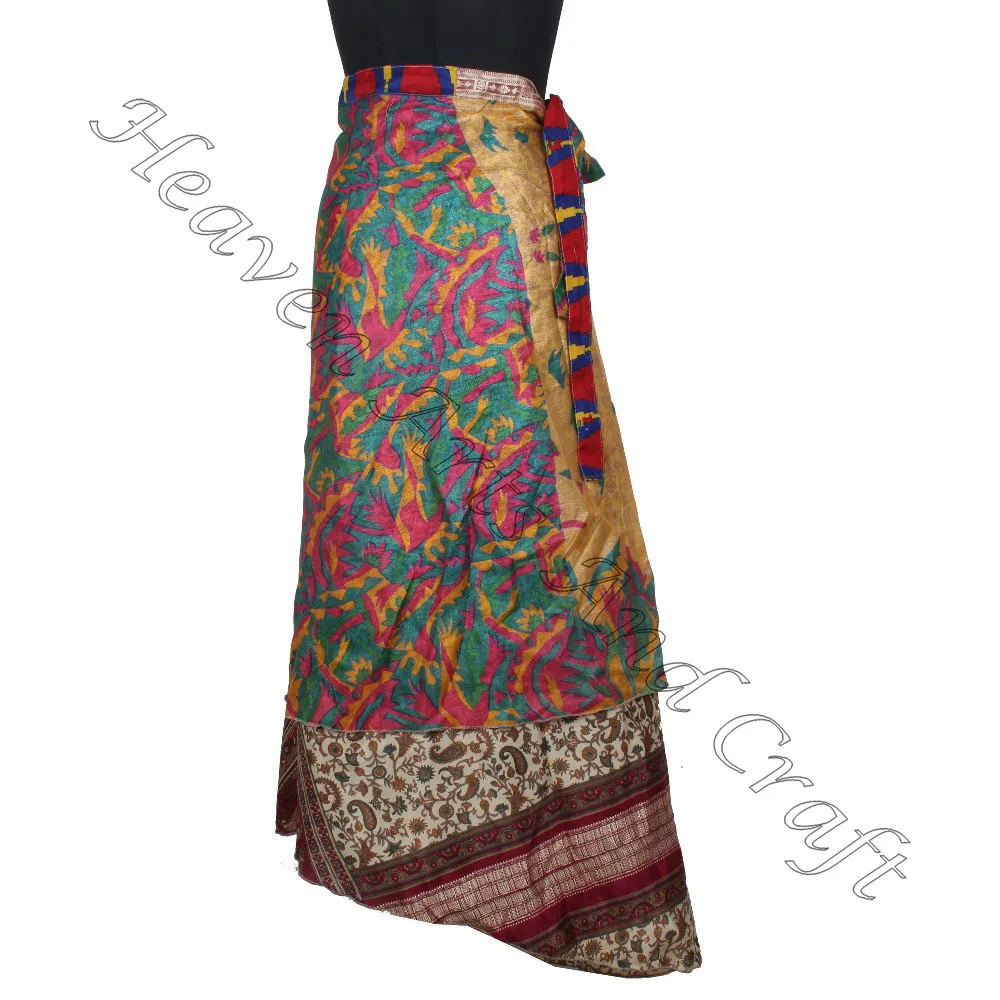 Best Buying Wholesale Price For Saree Silk Magic Wrap Skirts Vintage Indian Silk Sari 2 Layer Magic Wrap Around Skirts cover up