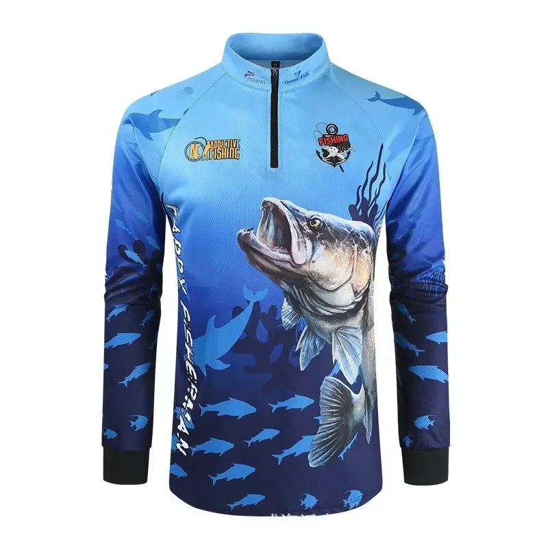 High quality 100% Polyester Long Sleeve Cheap Light Blue Marlin Sport Fishing Upf 50+ Long Sleeve Fishing Shirts