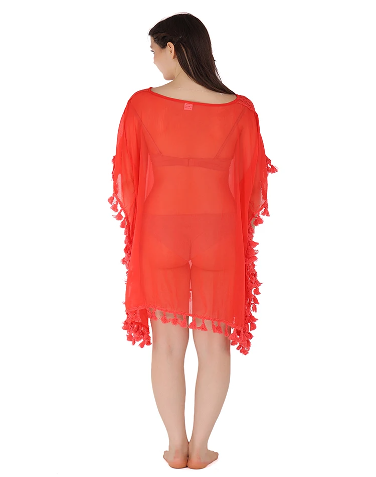 2022 Custom Trendy Ladies tassel lace pattern Summer Women Sexy poppy color Cover Up  Beachwear & Swimwear for women