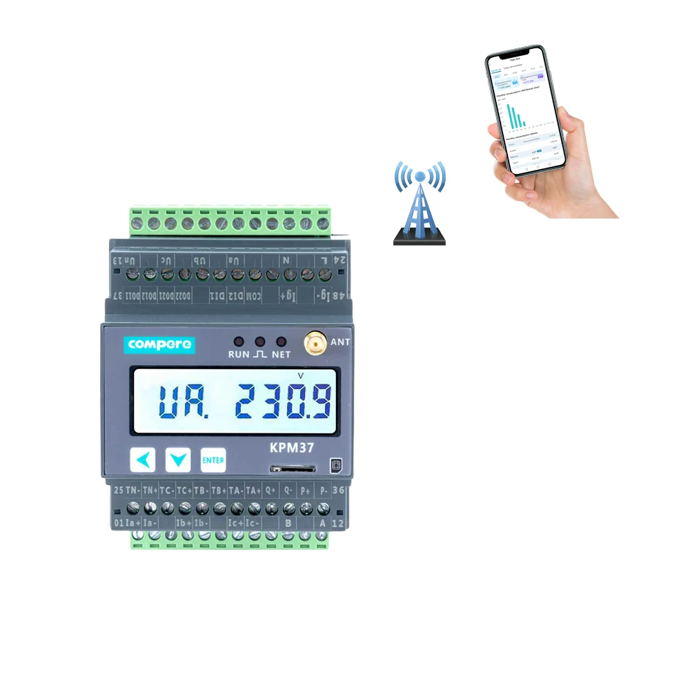 4G Wireless Power Analyzer DIN Rail Bidirectional Energy Meter 3 Phase Smart Power Meter gsm