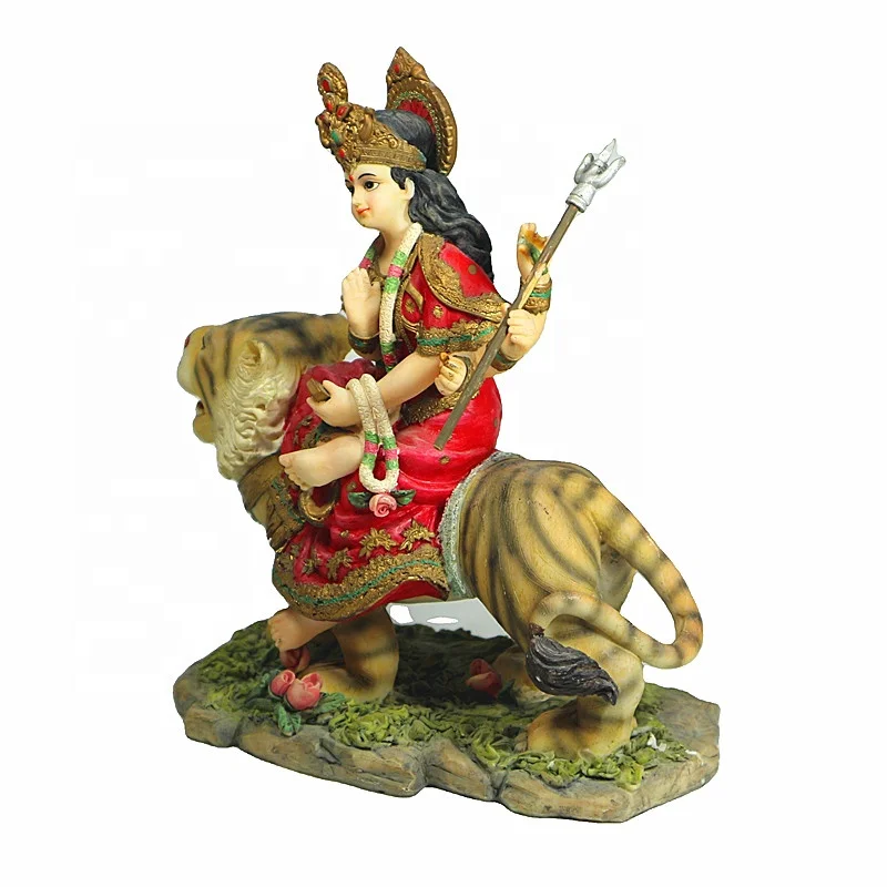 Multicolour Durga Idol Murti Religious Resin Sculpture for Home Temple Puja Decorative Diwali Gifts with Box Packaging